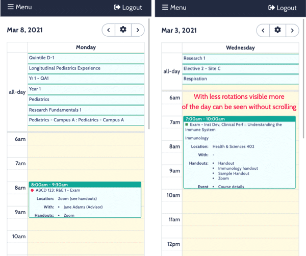 Fewer rotations shown in calendar make more of the day visible