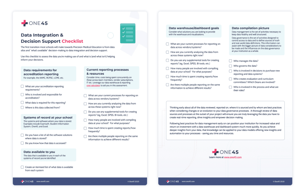 download data integration and decision support checklist