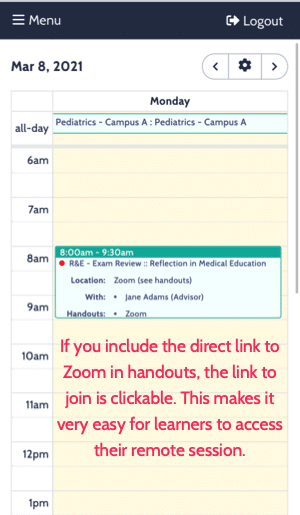 direct link to Zoom in a Calendar session